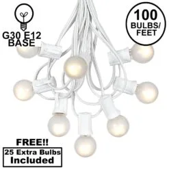 100 G30 Globe String Light Set With Frosted White Bulbs On White Wire