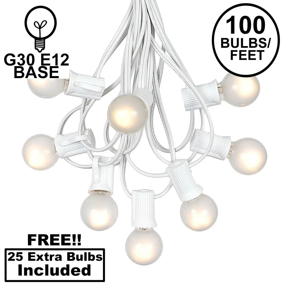 100 G30 Globe String Light Set With Frosted White Bulbs On White Wire 1 100 G30 Globe String Light Set With Frosted White Bulbs On White Wire