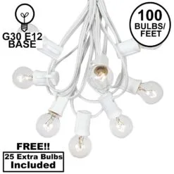 100 G30 Globe String Light Set With Clear Bulbs On White Wire