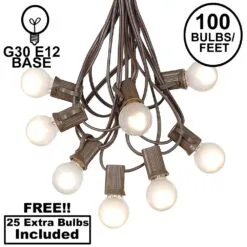 100 G30 Globe String Light Set With Frosted White Bulbs On Brown Wire