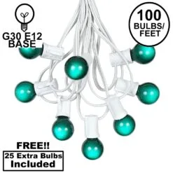 100 G30 Globe String Light Set With Green Satin Bulbs On White Wire
