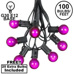100 G30 Globe String Light Set With Purple Satin Bulbs On Black Wire