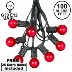 100 G30 Globe String Light Set With Red Satin Bulbs On Black Wire