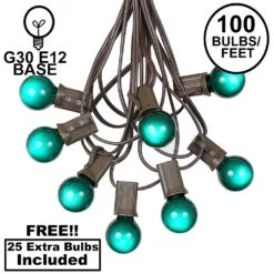 100 G30 Globe String Light Set With Green Satin Bulbs On Brown Wire