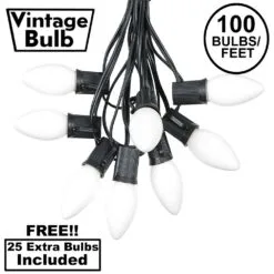 100 C9 Ceramic Christmas Light Set - White - Black Wire