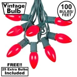 100 C9 Ceramic Christmas Light Set - Red - Green Wire