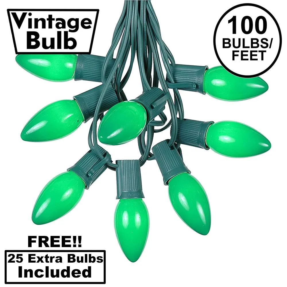 100 C9 Ceramic Christmas Light Set - Green - Green Wire 1 100 C9 Ceramic Christmas Light Set - Green - Green Wire