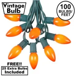 100 C9 Ceramic Christmas Light Set - Orange - Green Wire