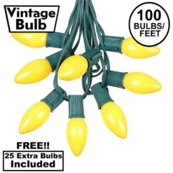 100 C9 Ceramic Christmas Light Set - Yellow - Green Wire