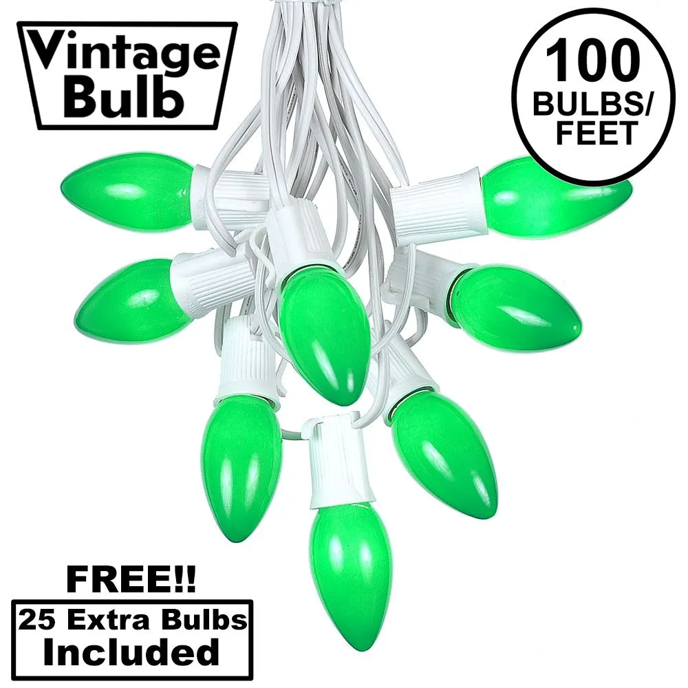 100 C9 Ceramic Christmas Light Set - Green - White Wire 1 100 C9 Ceramic Christmas Light Set - Green - White Wire