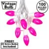100 C9 Ceramic Christmas Light Set - Pink - White Wire