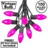 100 C9 Ceramic Christmas Light Set - Pink - Black Wire