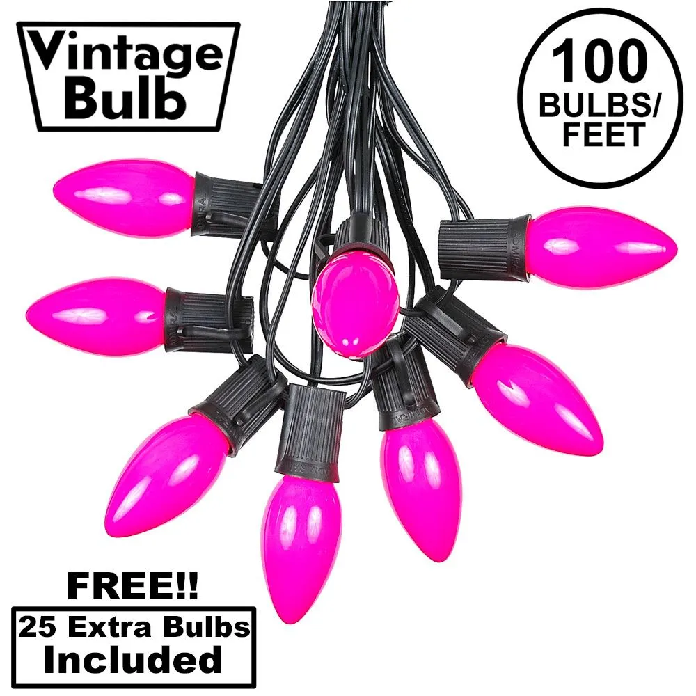 100 C9 Ceramic Christmas Light Set - Pink - Black Wire 1 100 C9 Ceramic Christmas Light Set - Pink - Black Wire