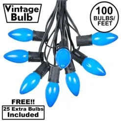 100 C9 Ceramic Christmas Light Set - Blue - Black Wire