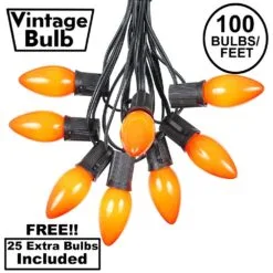 100 C9 Ceramic Christmas Light Set - Orange - Black Wire