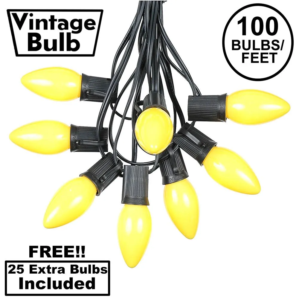 100 C9 Ceramic Christmas Light Set - Yellow - Black Wire 1 100 C9 Ceramic Christmas Light Set - Yellow - Black Wire