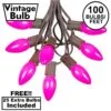 100 C9 Ceramic Christmas Light Set - Pink - Brown Wire