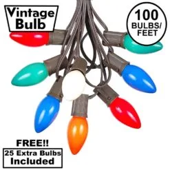 100 C9 Ceramic Christmas Light Set - Assorted - Brown Wire