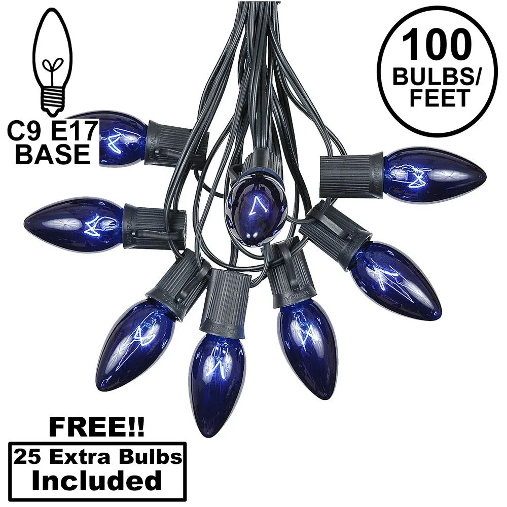 100 C9 Christmas Light Set - Blue Bulbs - Black Wire 1 100 C9 Christmas Light Set - Blue Bulbs - Black Wire