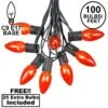 100 C9 Christmas Light Set - Orange Bulbs - Black Wire