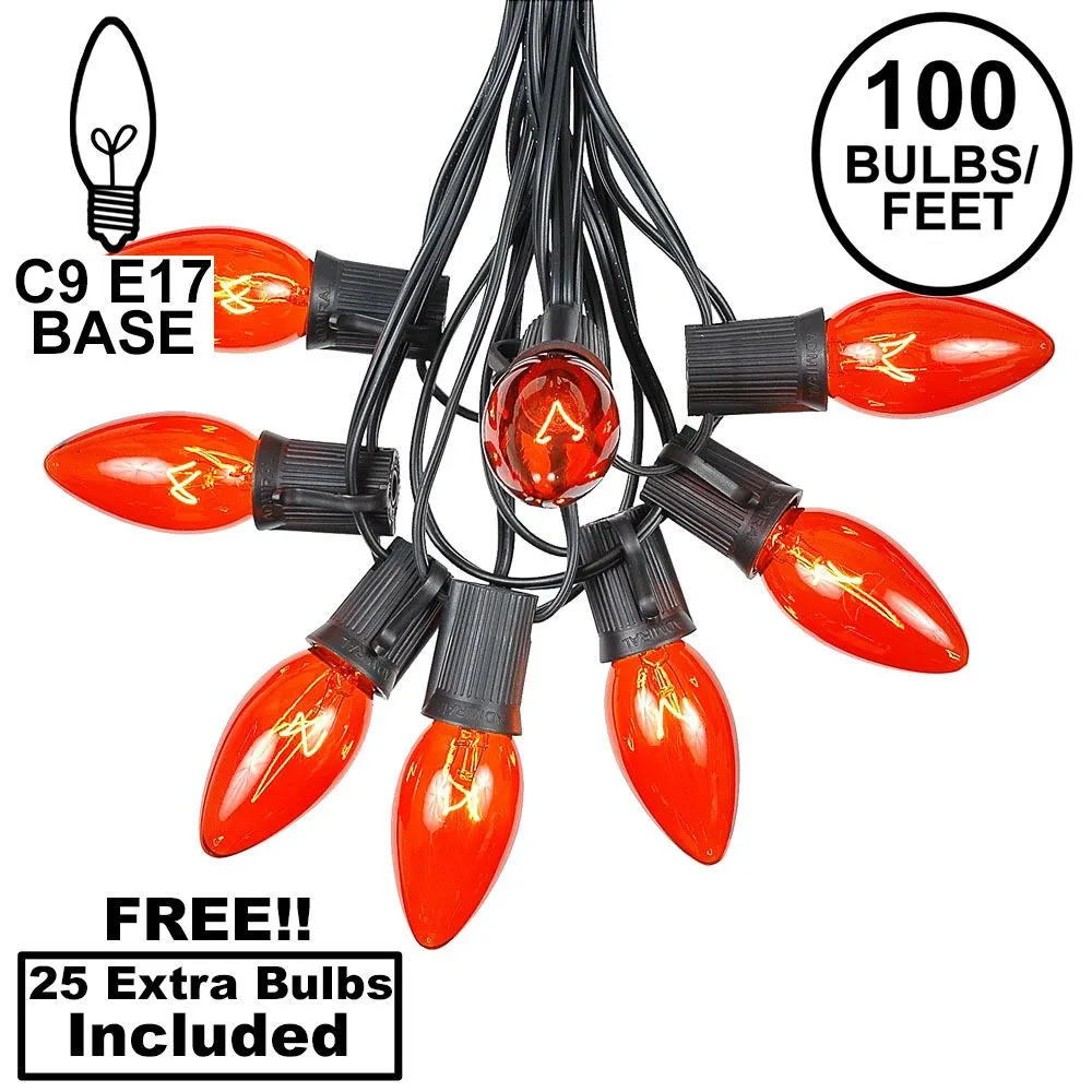 100 C9 Christmas Light Set - Orange Bulbs - Black Wire 1 100 C9 Christmas Light Set - Orange Bulbs - Black Wire