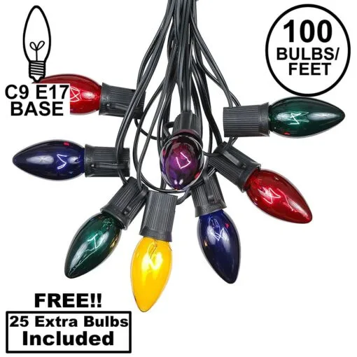 100 C9 Christmas Light Set - Assorted Bulbs - Black Wire 3 100 C9 Christmas Light Set - Assorted Bulbs - Black Wire -Holiday Lights Sales 0021484 100 c9 christmas light set assorted bulbs black wire
