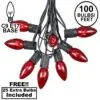 100 C9 Christmas Light Set - Red Bulbs - Black Wire