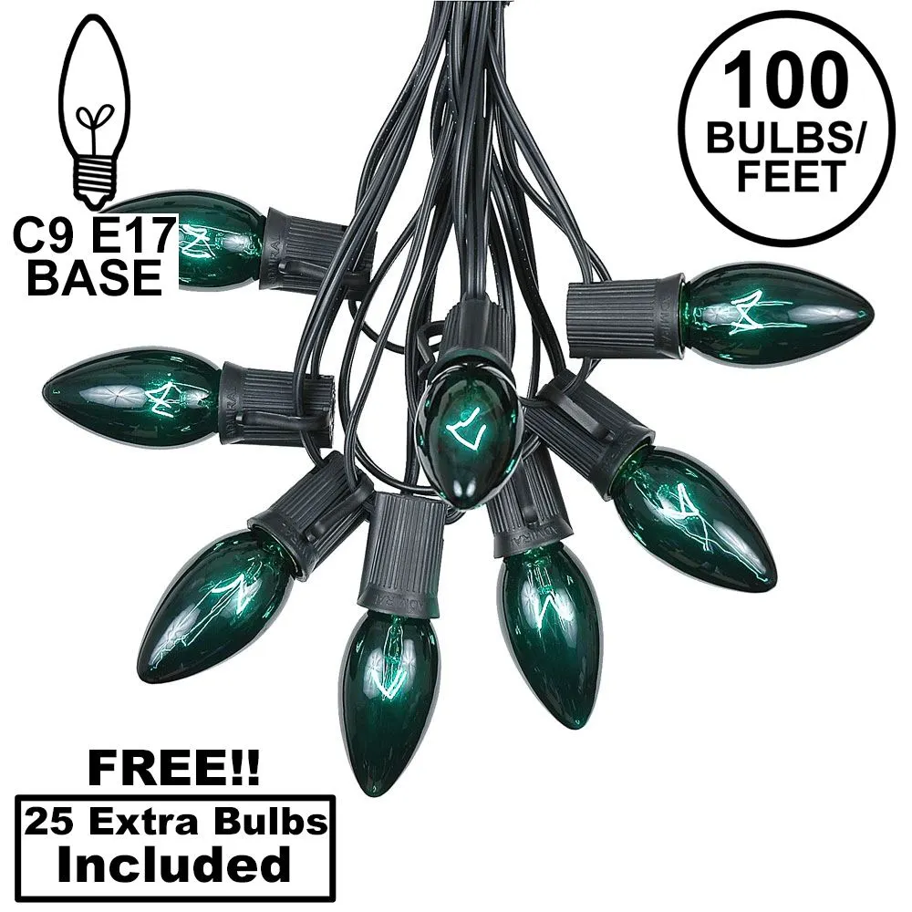 100 C9 Christmas Light Set - Green Bulbs - Black Wire 1 100 C9 Christmas Light Set - Green Bulbs - Black Wire
