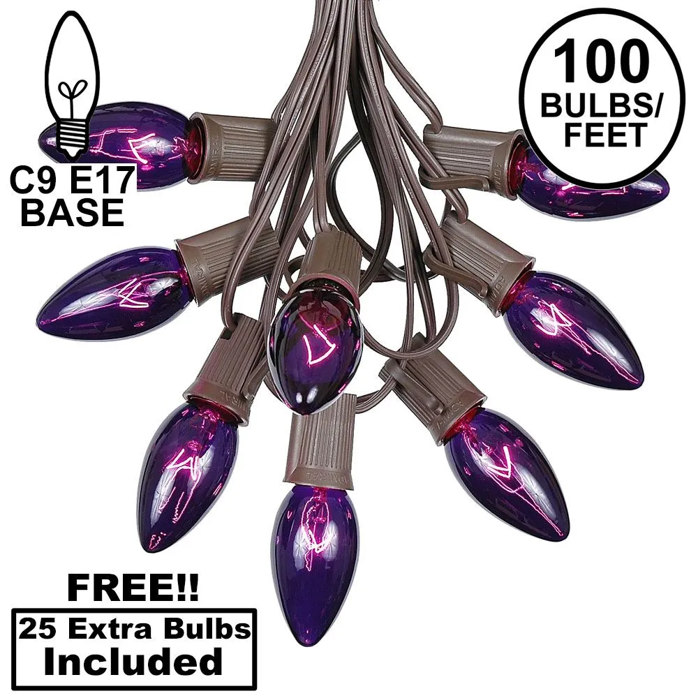 100 C9 Christmas Light Set - Purple Bulbs - Brown Wire 1 100 C9 Christmas Light Set - Purple Bulbs - Brown Wire