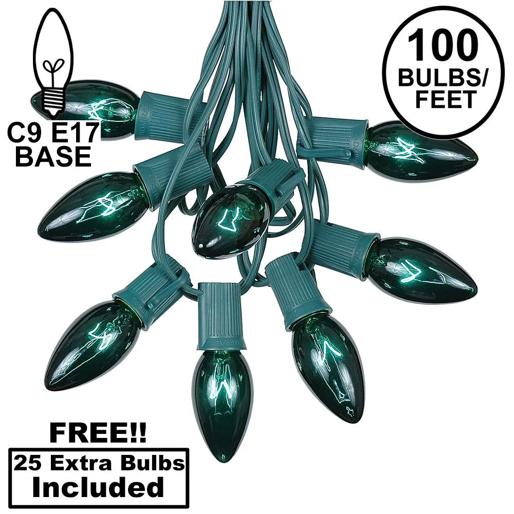 100 C9 Christmas Light Set - Green Bulbs - Green Wire 1 100 C9 Christmas Light Set - Green Bulbs - Green Wire