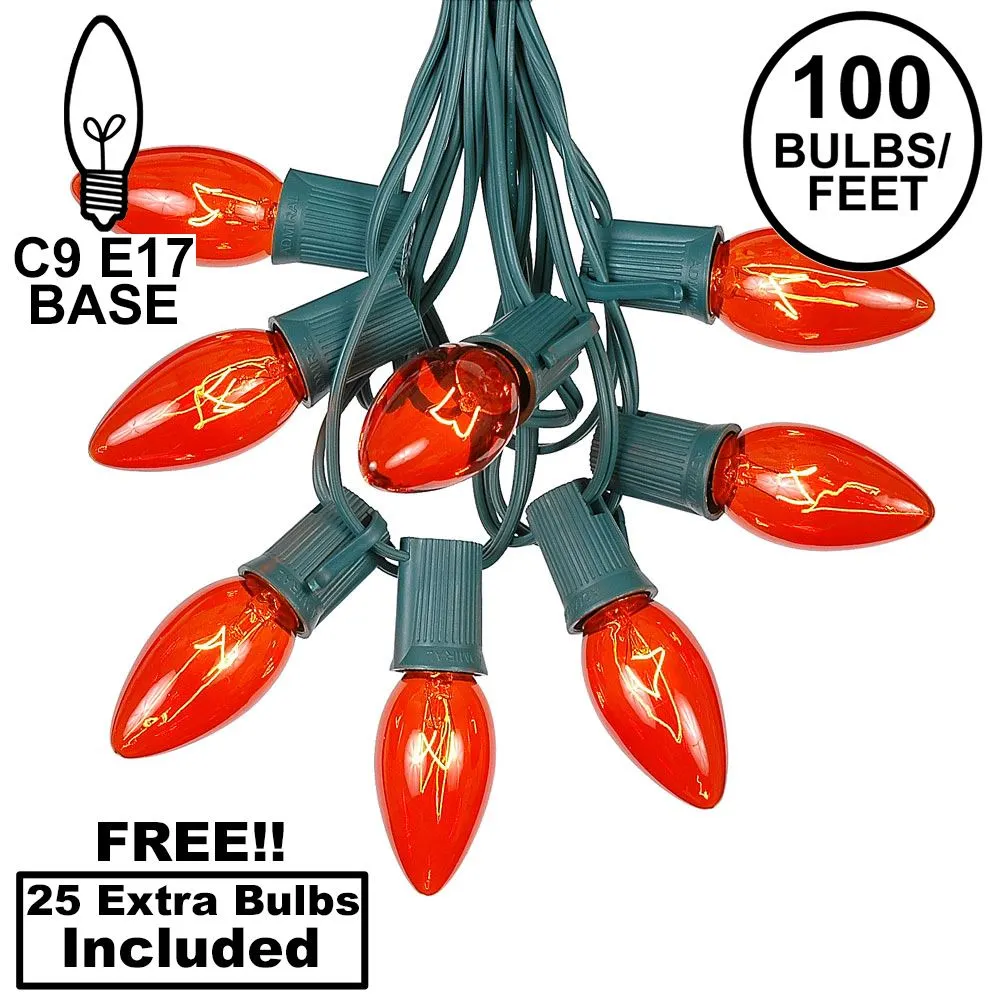100 C9 Christmas Light Set - Orange Bulbs - Green Wire 1 100 C9 Christmas Light Set - Orange Bulbs - Green Wire
