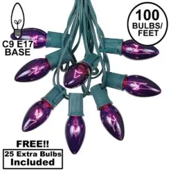100 C9 Christmas Light Set - Purple Bulbs - Green Wire