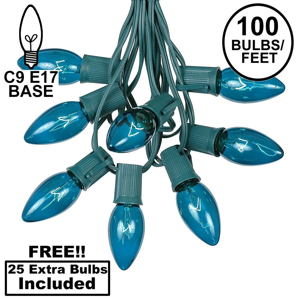 100 C9 Christmas Light Set - Teal Bulbs - Green Wire 1 100 C9 Christmas Light Set - Teal Bulbs - Green Wire