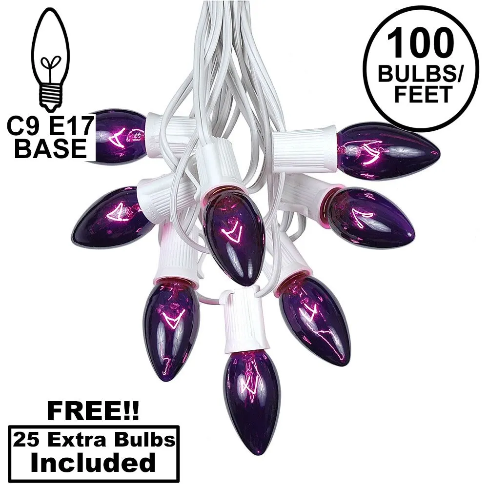100 C9 Christmas Light Set - Purple Bulbs - White Wire 1 100 C9 Christmas Light Set - Purple Bulbs - White Wire