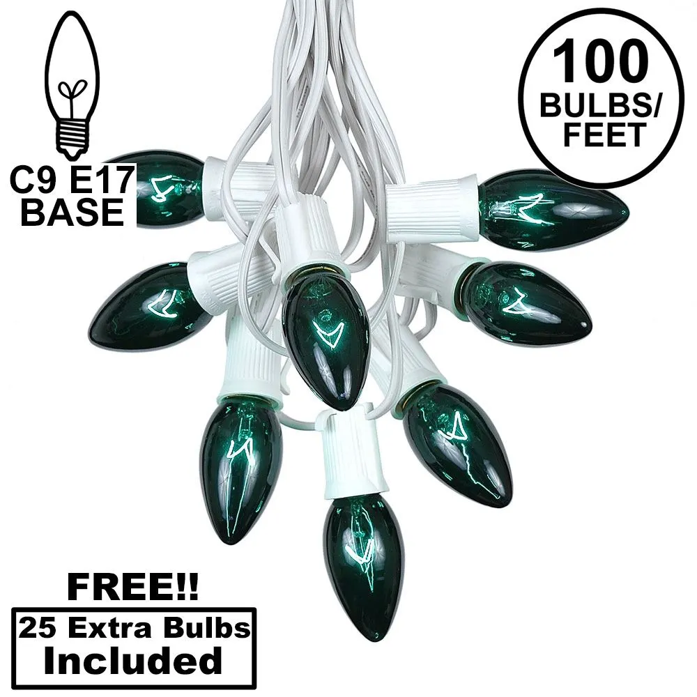 100 C9 Christmas Light Set - Green Bulbs - White Wire 1 100 C9 Christmas Light Set - Green Bulbs - White Wire