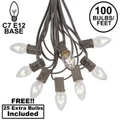 100 C7 String Light Set With Clear Bulbs On Brown Wire