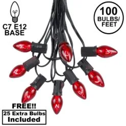 100 C7 String Light Set With Red Bulbs On Black Wire
