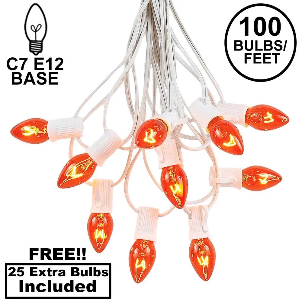 100 C7 String Light Set With Orange Bulbs On White Wire 1 100 C7 String Light Set With Orange Bulbs On White Wire