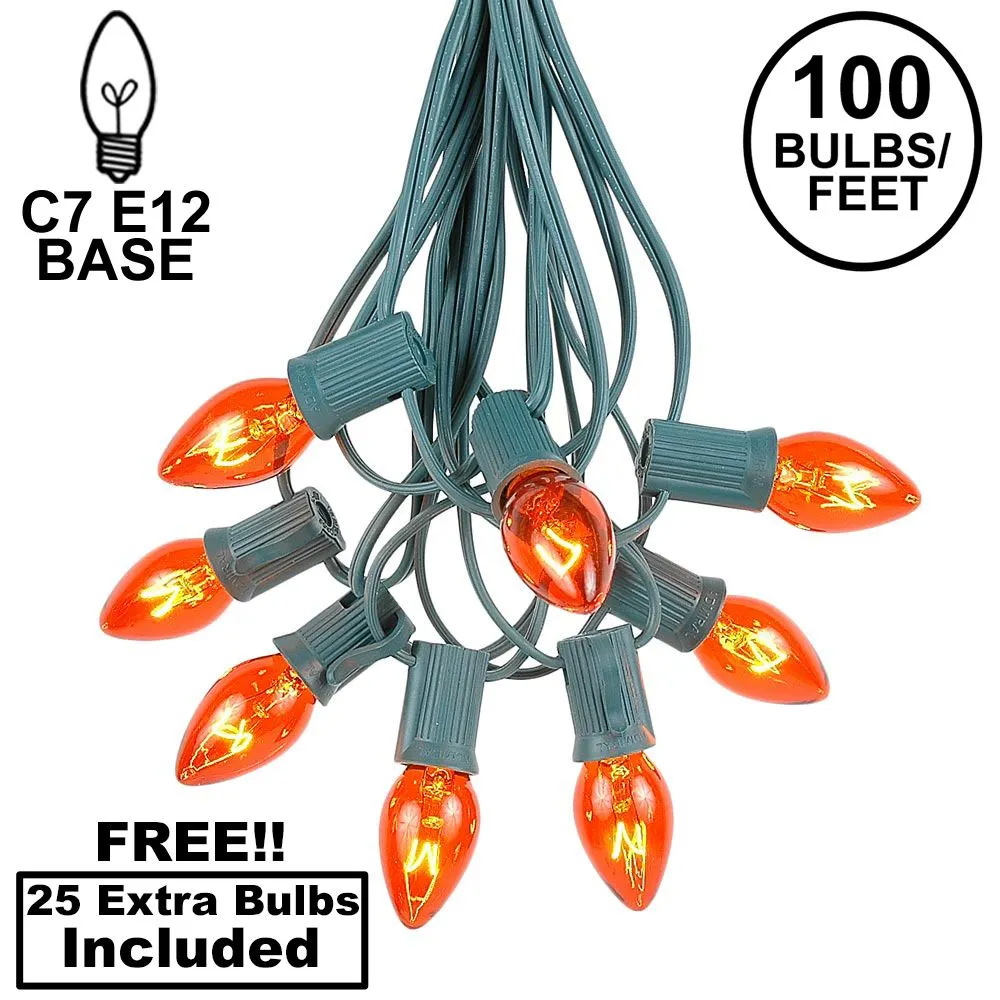 100 C7 String Light Set With Orange Bulbs On Green Wire 1 100 C7 String Light Set With Orange Bulbs On Green Wire