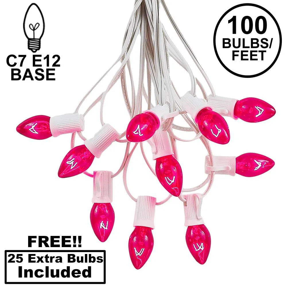 100 C7 String Light Set With Pink Bulbs On White Wire 1 100 C7 String Light Set With Pink Bulbs On White Wire