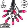 100 C7 String Light Set With Pink Bulbs On Black Wire