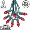 100 C7 String Light Set With Red Bulbs On Green Wire