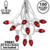 100 C7 String Light Set With Red Bulbs On White Wire