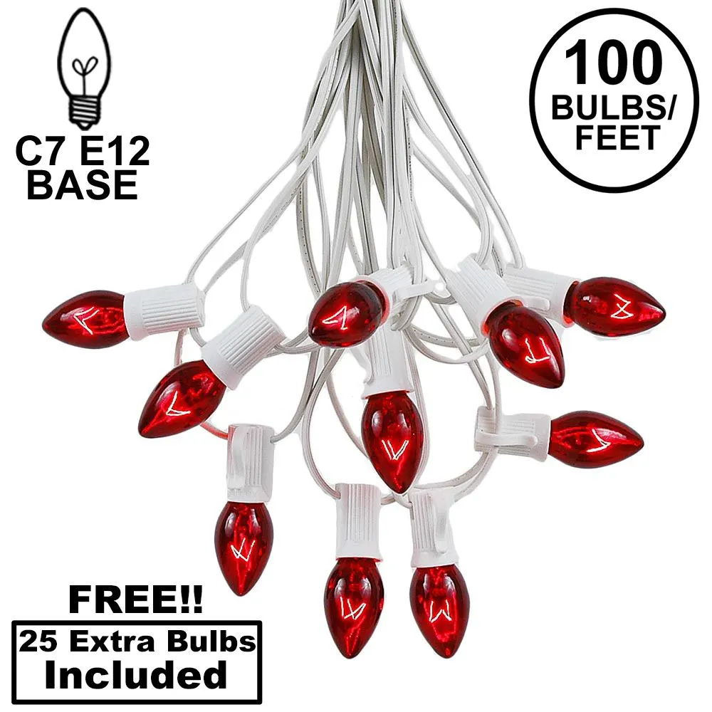 100 C7 String Light Set With Red Bulbs On White Wire 1 100 C7 String Light Set With Red Bulbs On White Wire