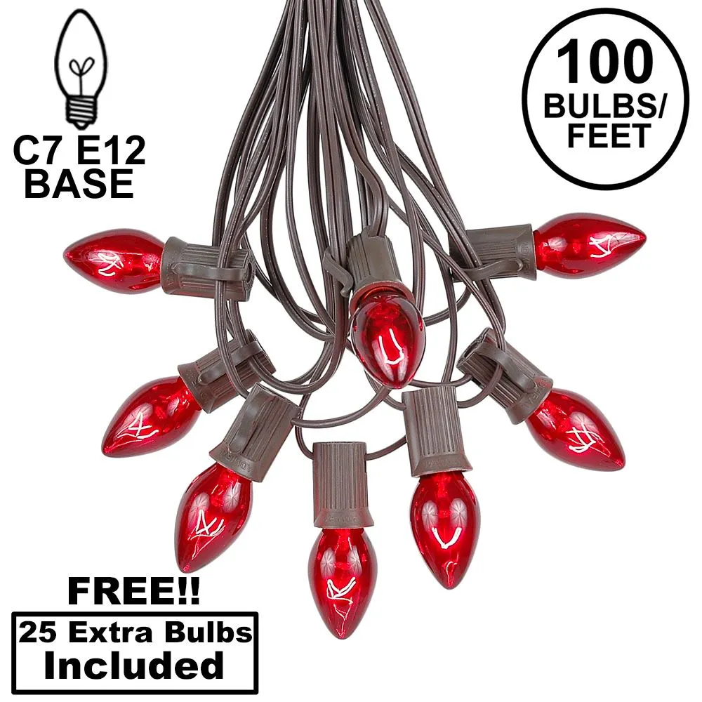 100 C7 String Light Set With Red Bulbs On Brown Wire 1 100 C7 String Light Set With Red Bulbs On Brown Wire