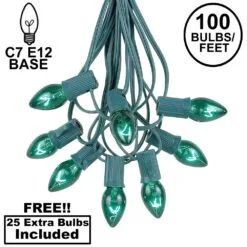 100 C7 String Light Set With Green Bulbs On Green Wire