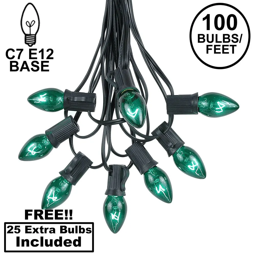 100 C7 String Light Set With Green Bulbs On Black Wire 1 100 C7 String Light Set With Green Bulbs On Black Wire
