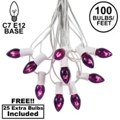 100 C7 String Light Set With Purple Bulbs On White Wire