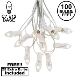 100 C7 String Light Set With Clear Bulbs On White Wire