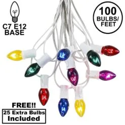 100 C7 String Light Set With Assorted Bulbs On White Wire